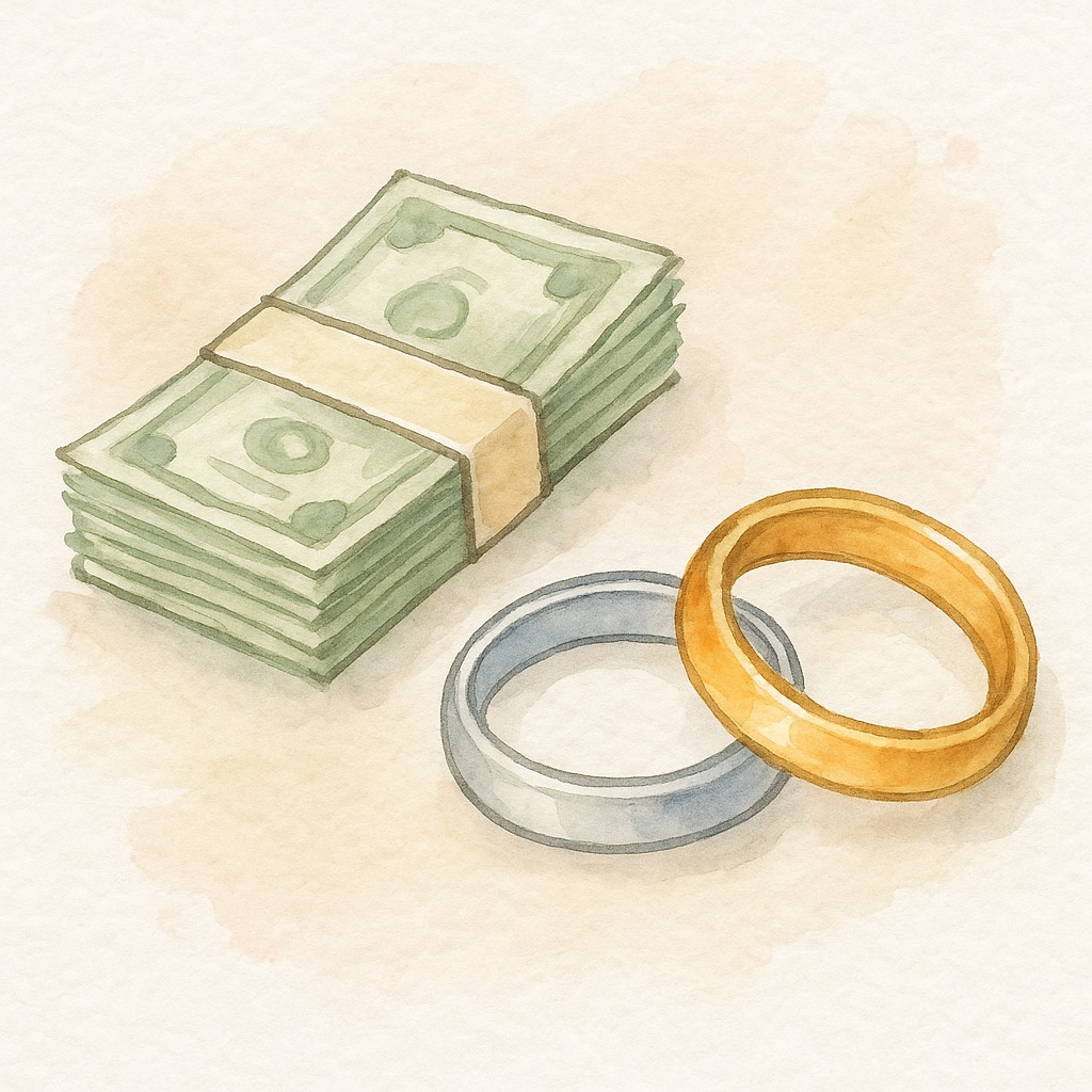 Aniversario Matrimonial: Anillos de plata y oro con billetes